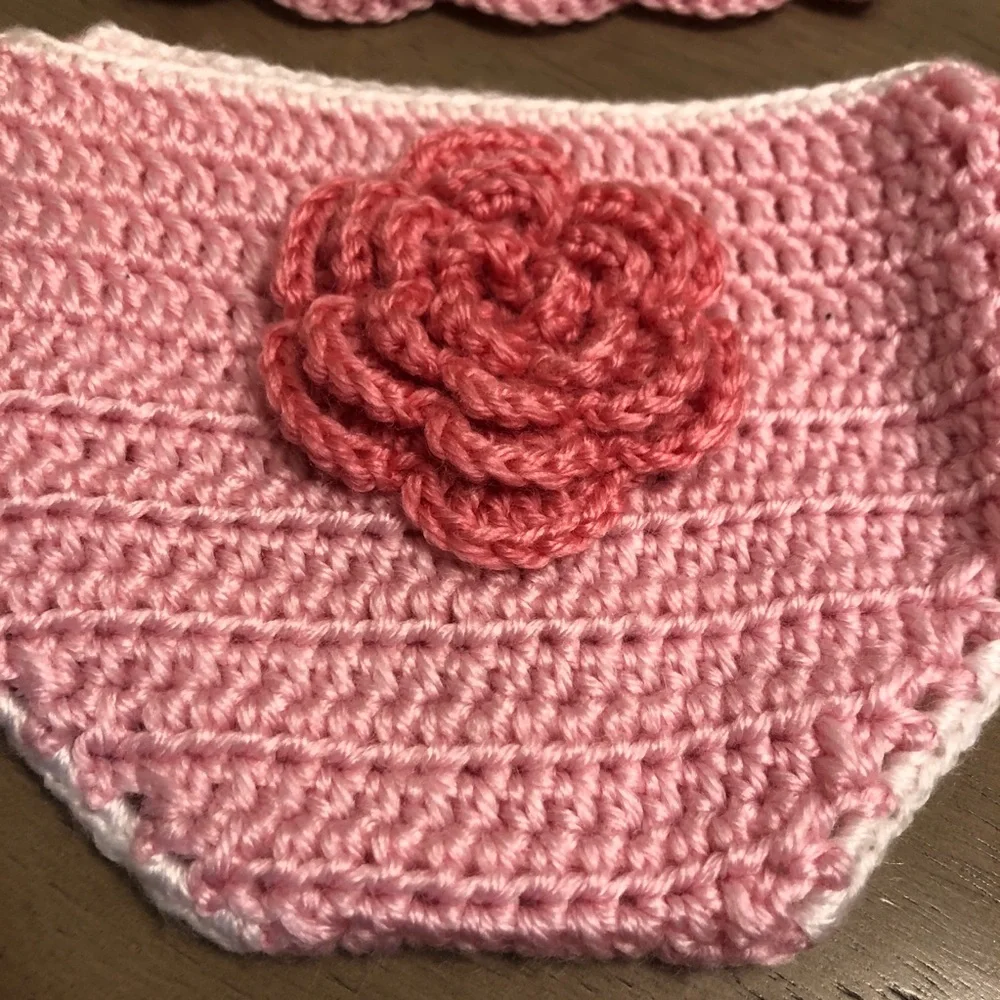 Pink Crochet Baby Hat and Diaper Cover Set